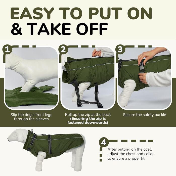 Зимовий теплий одяг для собак Lelepet: куртка з інтегрованим шлейкою, вітронепроникний флісовий одяг, світловідбиваюча жилетка для собак, XL (армійний зелений)