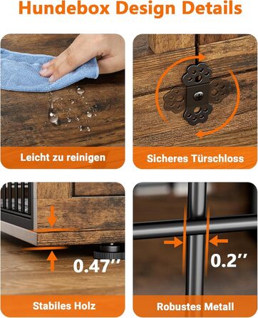 Кіяпа - Будка для собак у дім з подушкою, сучасна будка для собак з двома дверцятами та колесами, для великих собак до 70 кг, 98x64x68 см, (Рустичний коричневий, L)