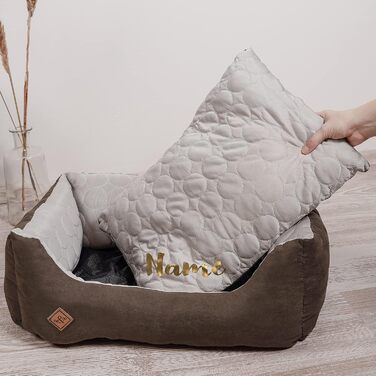 Крісло-ліжко для собак Ne&no® 2 в 1: охолоджуючий та зігріваючий матеріал, середній розмір, 80x60 см, миється, коричневе, персоналізоване