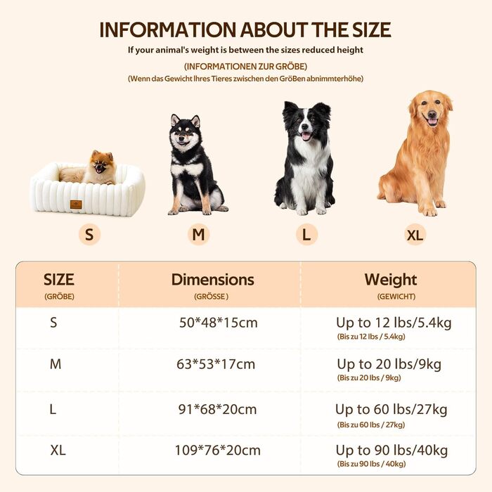 М'яке собаче ліжко для середніх порід, зручне та миється, прямокутне, з неслизьким покриттям, коричневе, розмір M (63x53x18 см)