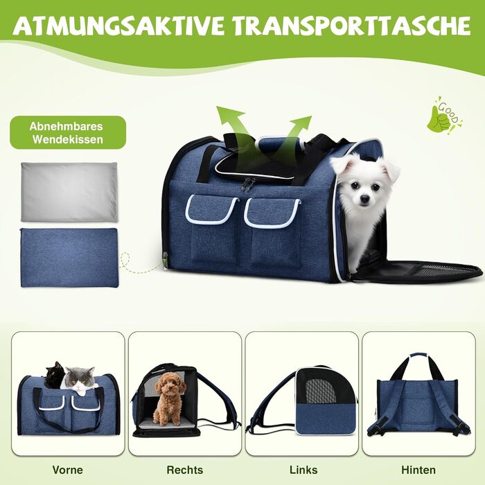 Рюкзак-переноска для котів ASOPETS Fatbarer: дихаючий рюкзак для великих котів до 10 кг (Indigoblau, L)