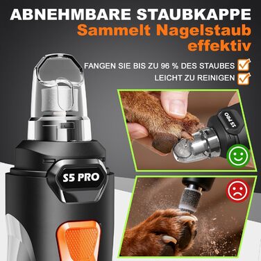 Електрична машинка для підстригання кігтів собак та котів: тиха, з LED-підсвіткою та 2 швидкостями | Перезаряджувана з 3 насадками та аксесуарами | Для безпечного догляду за кігтями