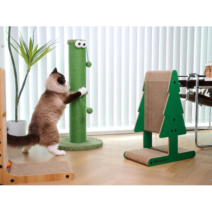 Котячий дряпач Nekosan 86,4 см для дому, з іграшкою та стовпчиком із сизалю 14 см, зелений, для великих котів та кошенят, захист меблів