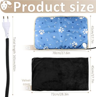 Електричний килимок для домашніх тварин Hillylolly, 70x50 см: підігрівач для собак та котів з регулюванням часу та температури