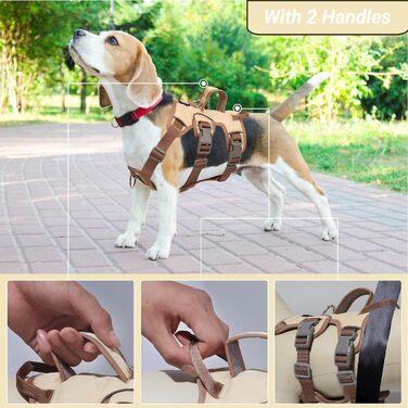 Нашийник для собак від виривання, надійний, з двома ручками та кліпсами для повідків, проти ривка, для собак середніх та маленьких порід, цуценят (чорний) - кліпси для повідків (S, бежевий)