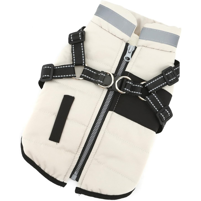 Тепла зимова куртка для собак маленьких порід (Yorkie, Chihuahua) з інтегрованим повідком, без рукавів, L кремового кольору