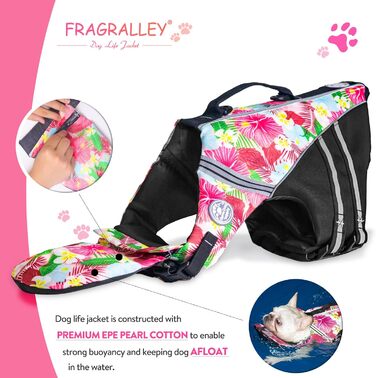 Жилет для плавання собак, Французький бульдог, жилет для собак, плавання, катання на човні, жилет для собак з поплавком на підборідді та рятувальним гачком, високоякісний жилет (обхват грудей: 43,2 см - 76,2 см, вага)