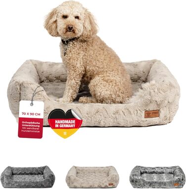Ортопедичне ліжко для собак Deluxe Exklusiv M (70x90 см) з Memory Foam, антиковзаючою основою, можливостю прання, колір пісок, Made in Germany
