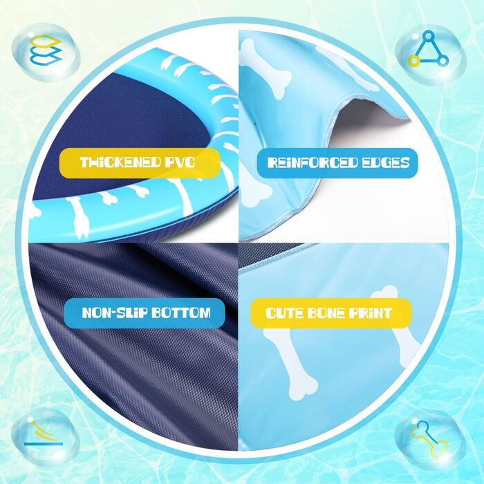 Надувний басейн для собак Nobleza D140см, Splash Pad для великих та маленьких собак, антиковзаюча підстилка, блакитний та світло-блакитний