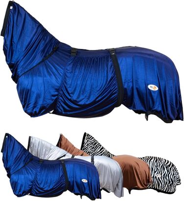 Екземерна ковдра для коней з нашолобником та захистом живота – ковдра від комах з дрібною сіткою, подвійний фронтальний замок та підв'язки для ніг – ковдра для коней для активного відпочинку у нічному блакитному кольорі – 125 см, нічний блакитний 125 см