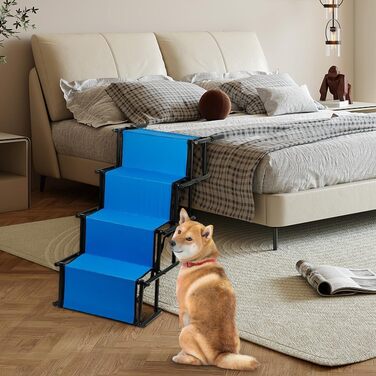 Сходинки для собак - 4 сходинки, портативна пандус для автомобіля, дивана або ліжка, неслизька, вантажопідйомність до 75 кг (Блакитний)