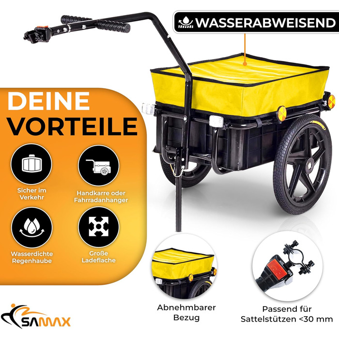 Причіп для велосипеда SAMAX 90 літрів, 80 кг, з комплектом - причіп для перевезення вантажів, чорний, для гірського велосипеда