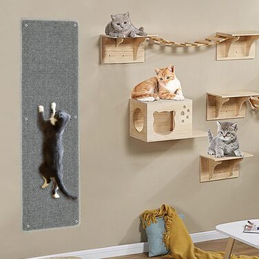 Килимок для дряпання котів на стіну 180 x 40 см, великий, сизаль, міцний, з 16 надійними цвяхами, захист меблів