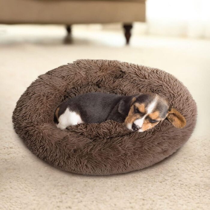 М'яке ліжко-подушка у вигляді пончика для собак та котів. Зручне, антиковзне, миється. Розмір S (40 см), колір коричневий