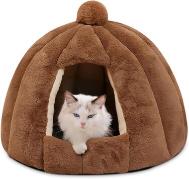 ALLSOPETS Будиночок-іглу для котів і собак, затишне тепле ліжко для домашніх тварин із знімною та пральною подушкою, для малих і середніх порід, каштановий, розмір S