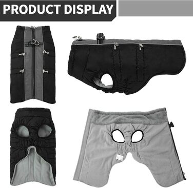 Водонепроникний зимовий одяг для собак, тепла куртка для собак з отвором для шлейки, для малих, середніх та великих собак, з відбиваючими смугами та блискавкою - чорний, XS