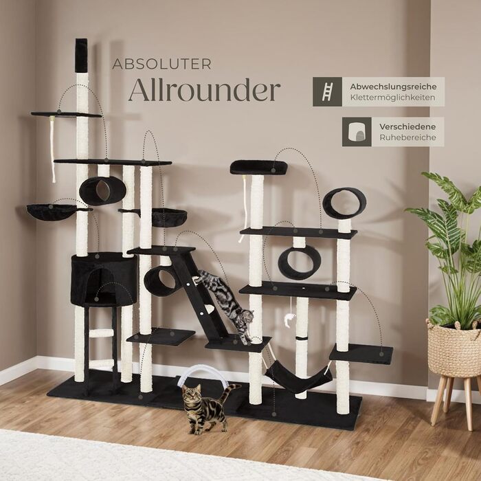 Драбина-кіготь Tectake Snooky | Ігровий центр для котів з багатоярусною драбиною та оглядовими платформами (сірий, чорний)