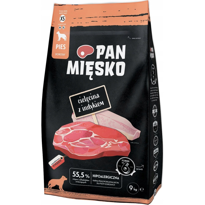 Сухий корм для собак Pan Mięsko Телятина з індиком XL, 9 кг