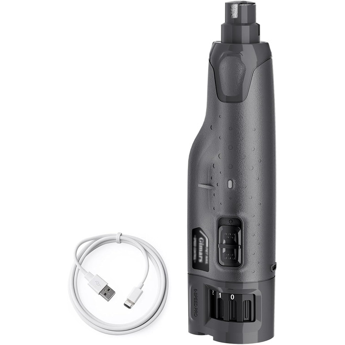 Електричний точило для собачих нігтів Gimars, 6 швидкостей, з LED-підсвічуванням, USB-зарядка (сірий)