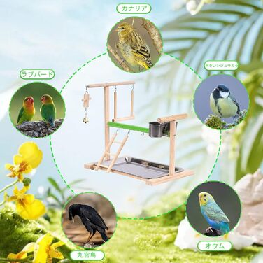 Дерев'яний ігровий комплекс Vogel Spielplatz для хвилястих попугаїв, канарів та інших птахів. Комплект з годівницями, сходами та гойдалкою.