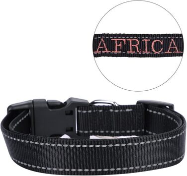 Нашийник для собак Türki XL чорного кольору з нейлону, з гравіюванням, світловідбиваючий, для великих, середніх та малих собак