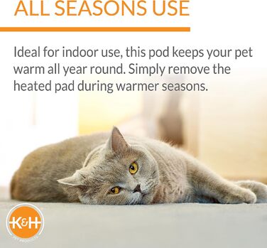 Тепле лежанка-будка K&H Thermo Lookout Pod для котів і малих собак, з підігрівом, для дому, складана, знімна подушка, безпечна