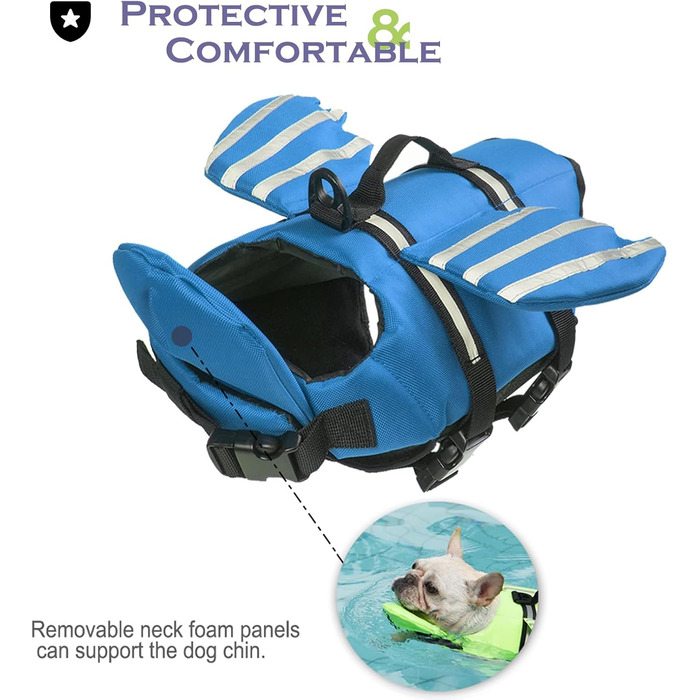 Жилет рятувальний для собак з плавками, жилет для плавання для собак з підборіддям, легкий та безпечний для водних видів спорту, жилет для собак з ручкою та світловідбиваючими елементами, для маленьких, середніх та великих собак, блакитний, розмір M