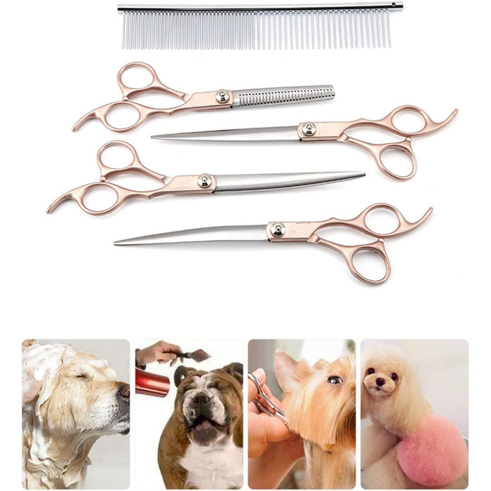 Набір професійних ножиць для грумінгу тварин 4шт, 7 дюймів, з нержавіючої сталі, для собак та котів (золотий)