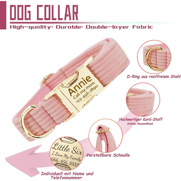Персоналізоване собаче нашийник з металевою застібкою, нашийник з іменем та номером телефону, регульовані розміри для великих та середніх собак
