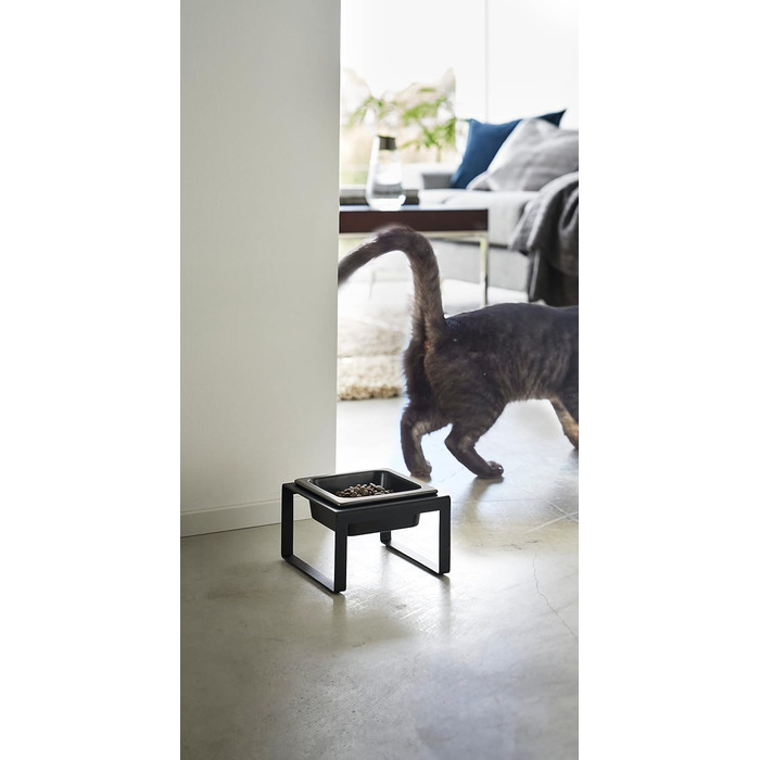 Миска для корму тварин Yamazaki 5817 Tower на підставці, чорна, сталь/кераміка, мінімалістичний дизайн, 15 x 15.5 x 10 см