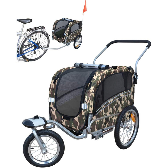 Причіп для собак Papilioshop Argo - велосипедний причіп для собак S-M-L, великий (камуфляжний, маленький), зелений