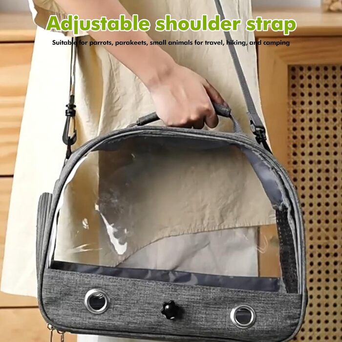 Транспортна сумка для птахів Vogel з ручкою та металевим підносом, переносна клітка, сумка для подорожей з папугами, рюкзак для птахів з дерев'яною ручкою, переносна сумка для маленьких тварин, переносна клітка для птахів (Сірий)