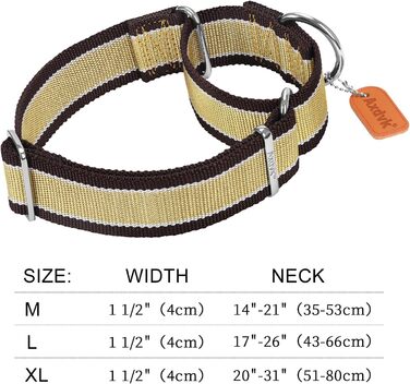 Нашийник для собак Martingale, 4 см, міцний нейлон 1600D, анти-вислизання, 3 кольори, для середніх та великих собак, сіро-блакитний & чорний (Extra Large: 51-79 см, Хакі & темно-коричневий)