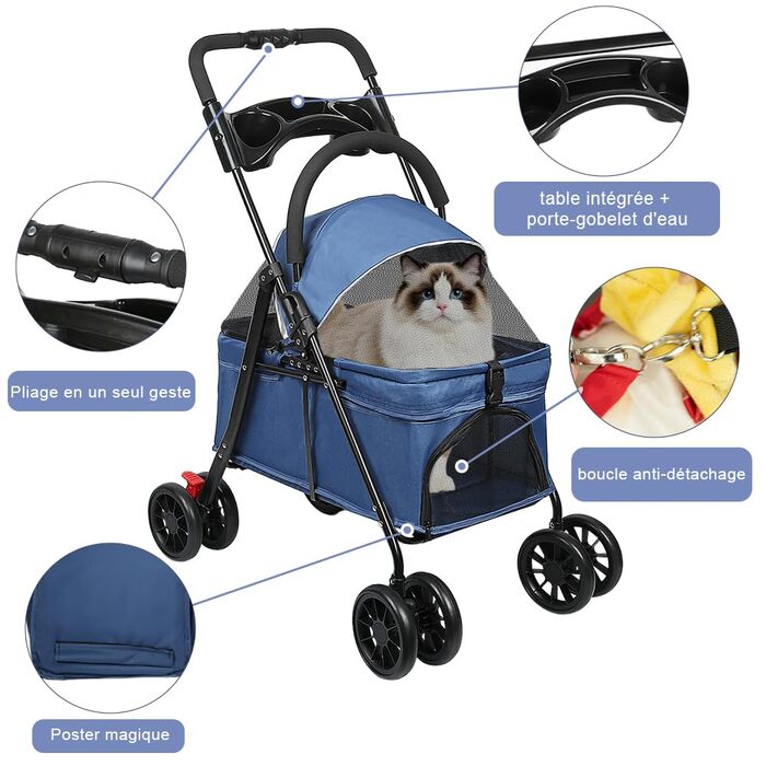 Дитяча коляска для собак та котів Homewell, складана, до 20 кг, з сумкою та підсклянником (блакитна)