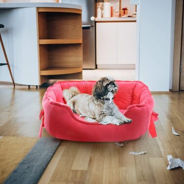 М'яке принцесине ліжко для собак Pawstrip з бантом, фуксія, водонепроникне, дихаюче, самонагрівне, для малих собак і котів, машинне прання