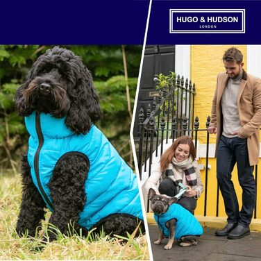 Реверсивна пухова куртка для собак HUGO & HUDSON, водовідштовхувальна, бірюзово-сіра, розмір S35