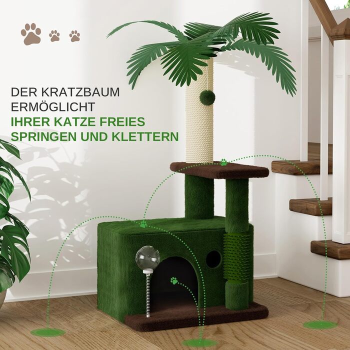 Котячий комплекс Kratzbaum 90 см: кігтеточка, будиночок та іграшки для котів (зелений)