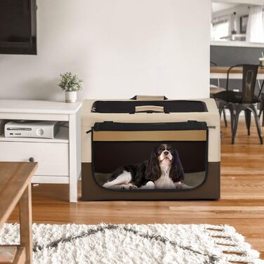 Складаний контейнер Petsfit для великих собак, домашній транспортний бокс, регульований дизайн, сітчасті вікна, розмір L (76×50×49 см), колір кава