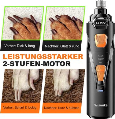 Електрична машинка для підстригання кігтів собак та котів: тиха, з LED-підсвіткою та 2 швидкостями | Перезаряджувана з 3 насадками та аксесуарами | Для безпечного догляду за кігтями