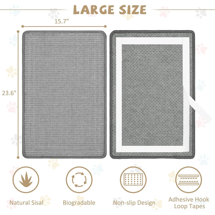 Килимок для котів Graciadeco з сизалю, 60 x 40 см. Захист меблів від подряпин. Сірий