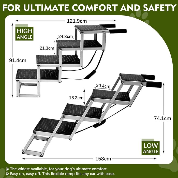 Сходинки для собак великих порід, широкі, 4 сходинки, складана пандус для собак, легкі та неслизькі, для авто, вантажівок та SUV, вантажопідйомність до 100 кг