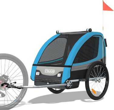 Дитячий причіп Tiggo 2 в 1: велосипедний причіп та біговий причіп для дітей, блакитний