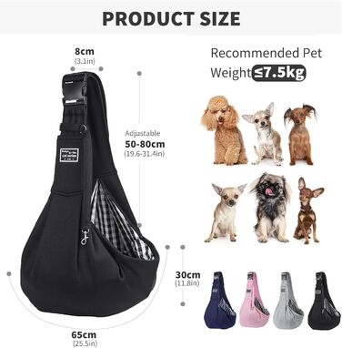 PETCUTE Сумка-переноска для собак до 7.5 кг, чорна. Регульований ремінь, переноска з передньою кишенею, сумка через плече для собак, для прогулянок та активностей на свіжому повітрі