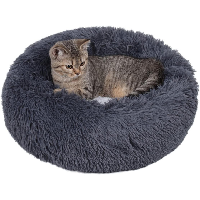 М'яке ліжко для котів та собак: кругленьке, миється, 70см та 60см (білий, сірий)