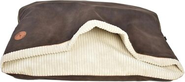 Ліжко для собак середніх та маленьких порід, м'яке ліжко для котів з капюшоном, неслизьке, миється, дизайн Lauren NEL (M 80 x 60 см), Колір: Коричневий + Кремовий