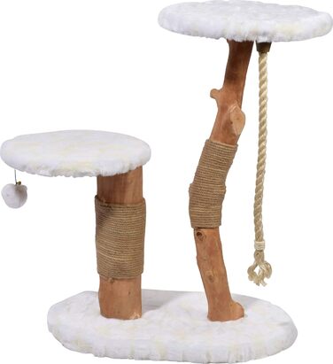 Дерев'яна кігтеточка для котів Dobar® 35290FSCe Design - з джутовою обробкою та іграшкою, Ø 50 x 72-82 см, Колір: Браун (Holly)