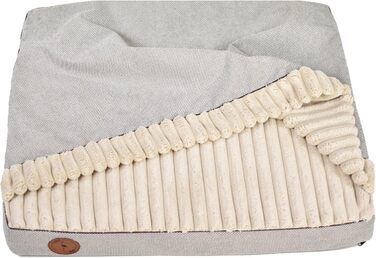 Лягу для собак середнього розміру, ортопедична матрац для собак, м'яке ліжко для тварин з капюшоном, неслизьке, пральне, з блискавкою (Бежевий, 70 x 60 x 8 см)