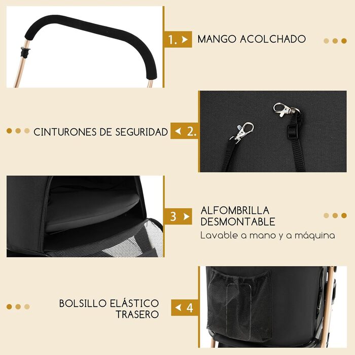 Візок для собак GYMAX 3 в 1, складний, до 15 кг, з віднімним кошиком та регульованим дахом, для собак та котів (чорний)