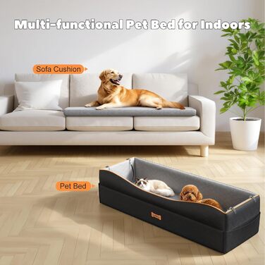 Автокрісло для собак великих порід, лежанка-софа з товстим шаром піни та 2 страхувальними ременями, автокрісло для собак середніх та маленьких порід (до 45 кг), чорний/сірий колір, L