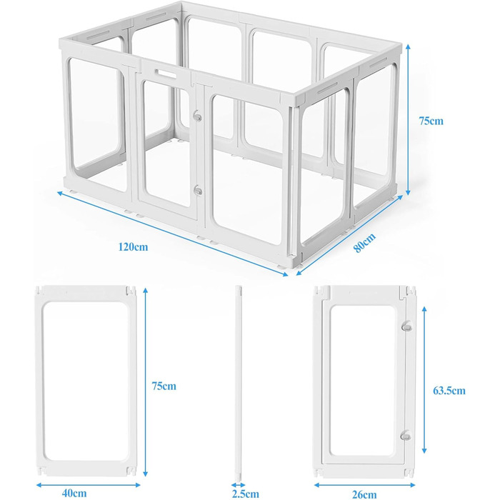 Кіяниця для цуценят SISKEYCOOC 60 см, прозора, з дверцятами, для собак середніх та маленьких порід, легка у догляді, для дому (10 шт.), біла